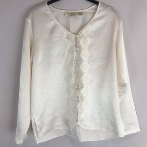 VTG VS Gold Label Sz P Ivory Bed Jacket Pajama Top